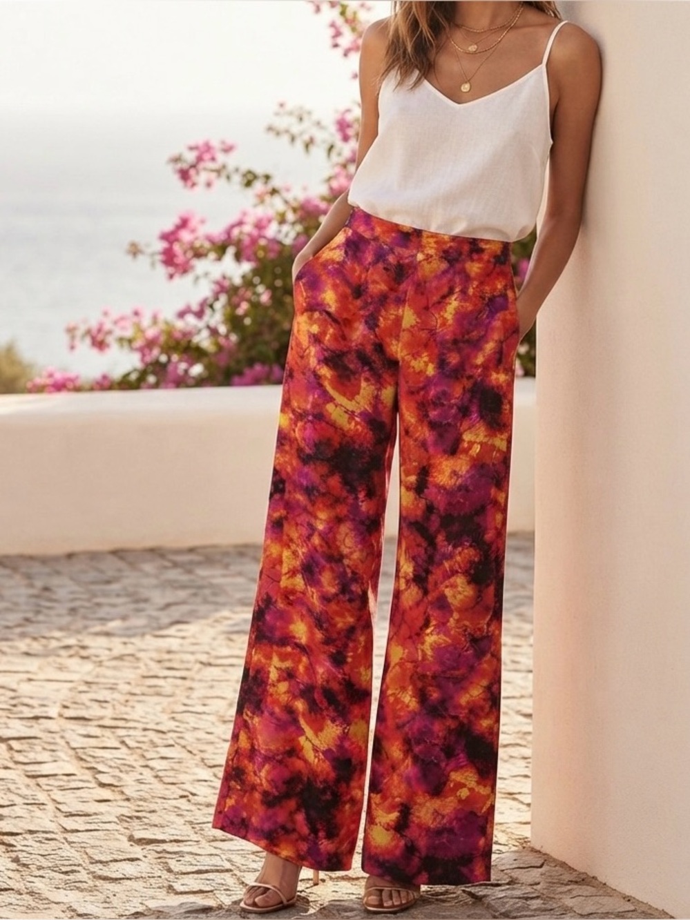 Song of Style Cora Pants Sunburst Multi pink and Orange Pants Size Medium